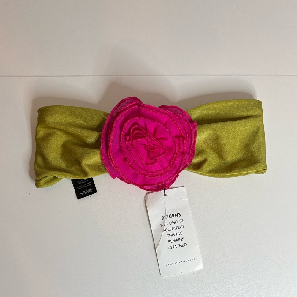 Same Los Angeles Olive Green & Hot Pink Floral Bandeau Bikini Top